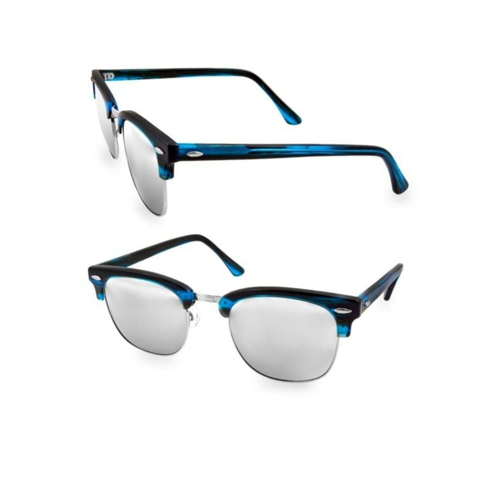 AQS MILO 49MM Blue Mirror Clubmaster Sunglasses‎ with Case